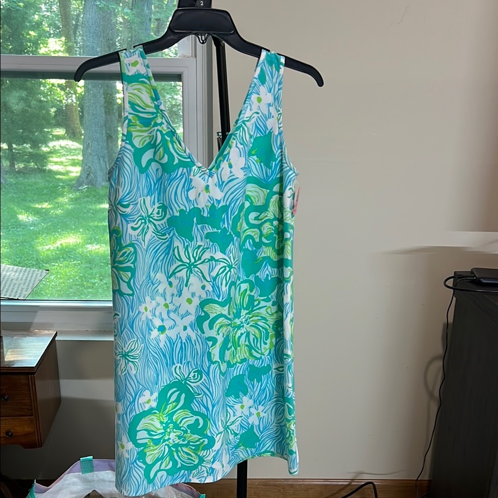 Lilly Pulitzer Turquoise, White & Lime Floral Dress